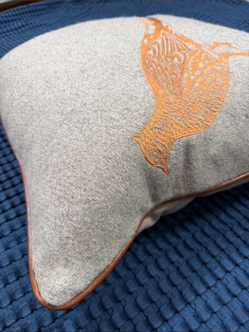 Cottagecore Pheasant Embroidered Cabincore Pillow Decor Gray Brown - Picture 4 of 13
